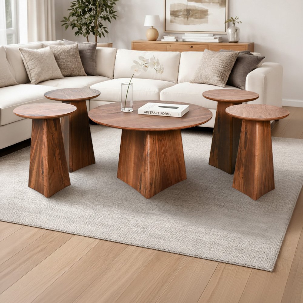 طقم طاولات خدمة مودرن 5 قطع خشب بني طقم طاولات خدمة مودرن 5 قطع خشب بني