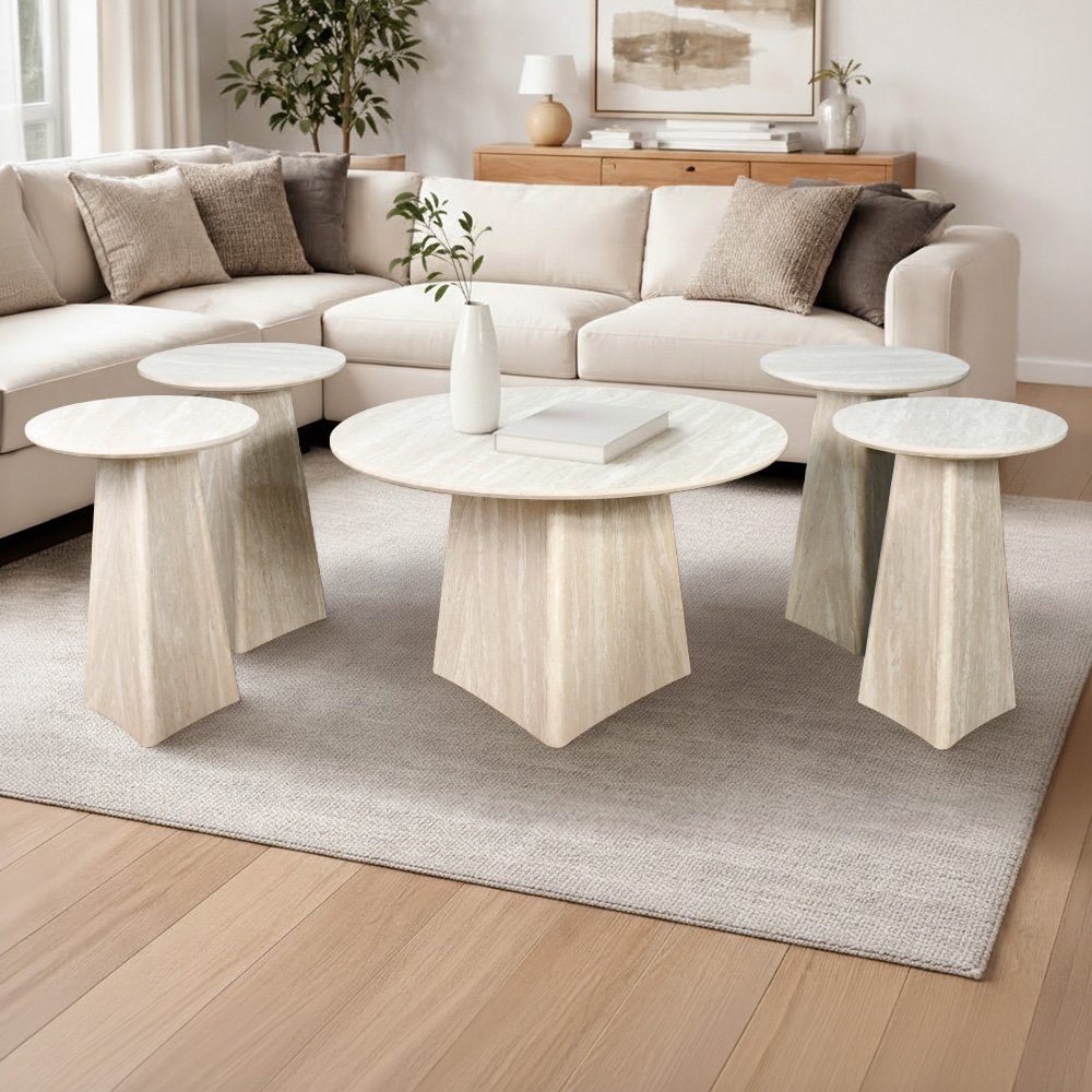 طقم طاولات خدمة مودرن 5 قطع خشب رمادي