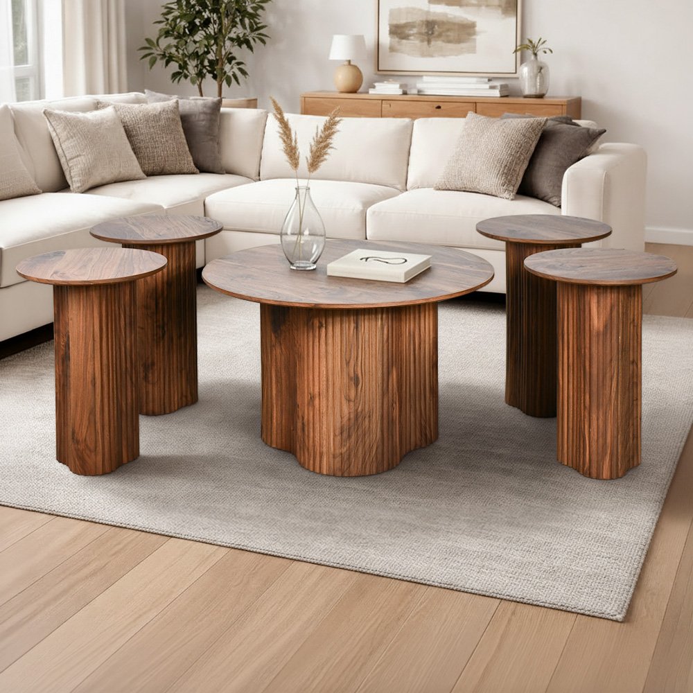 طقم طاولات خدمة مودرن 5 قطع خشب بني طقم طاولات خدمة مودرن 5 قطع خشب بني