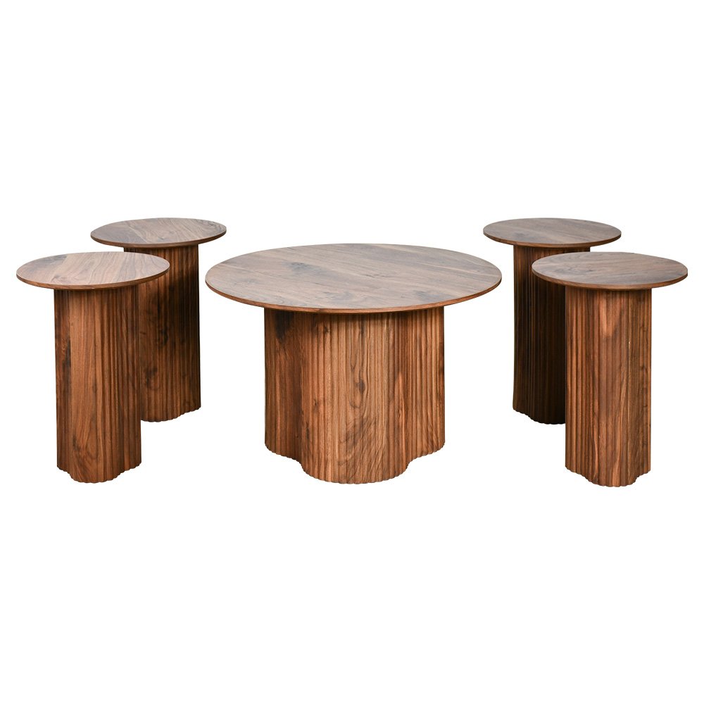 طقم طاولات خدمة مودرن 5 قطع خشب بني طقم طاولات خدمة مودرن 5 قطع خشب بني