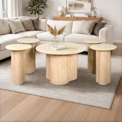 طقم طاولات خدمة مودرن 5 قطع خشب بيج