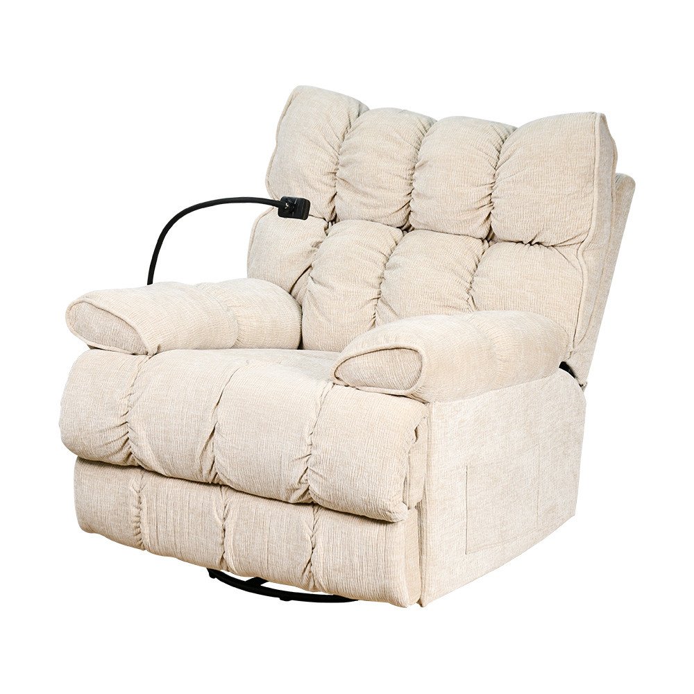 كرسي استرخاء فخم هزاز دوار بحامل جوال بيج