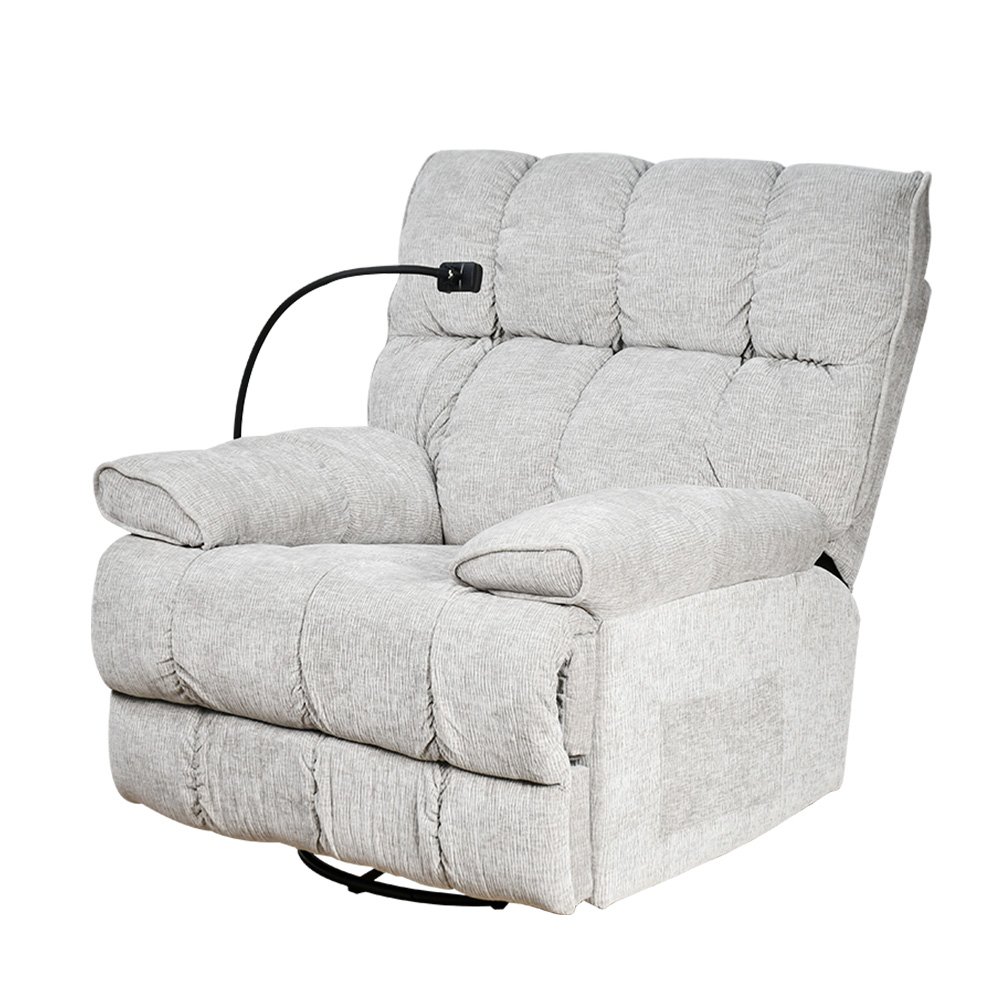 كرسي استرخاء فخم هزاز دوار بحامل جوال رمادي