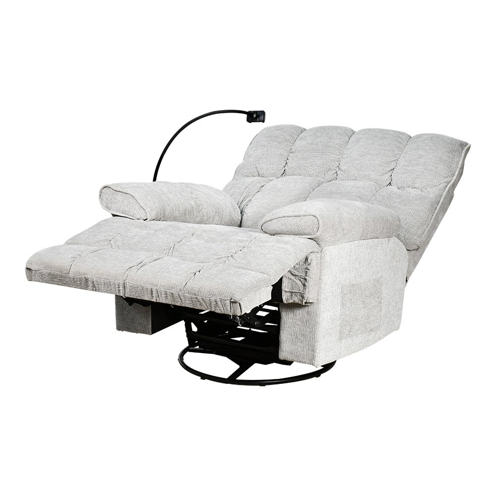 كرسي استرخاء فخم هزاز دوار بحامل جوال رمادي