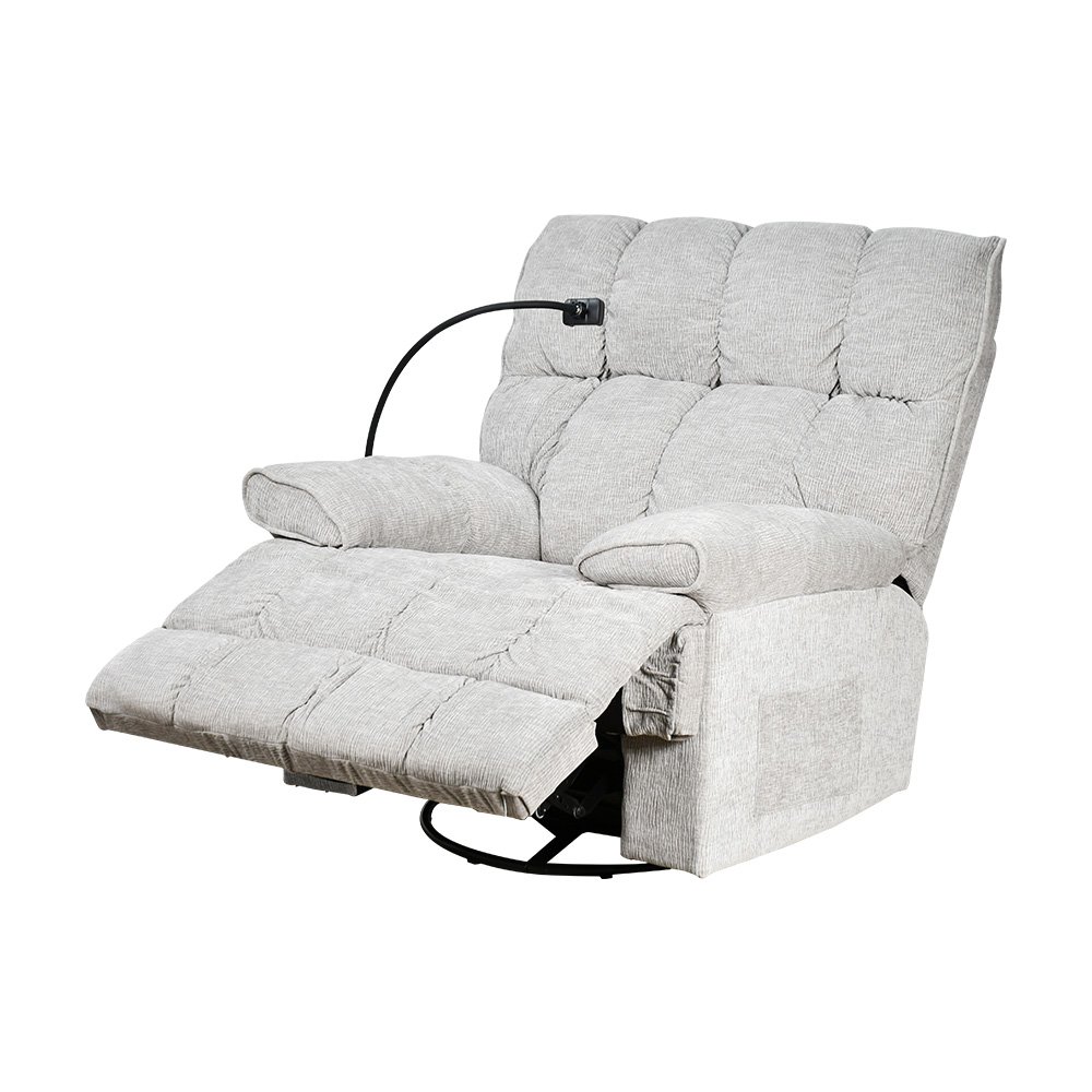 كرسي استرخاء فخم هزاز دوار بحامل جوال رمادي