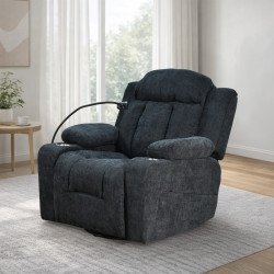 كرسي استرخاء فخم هزاز دوار بحامل جوال أسود