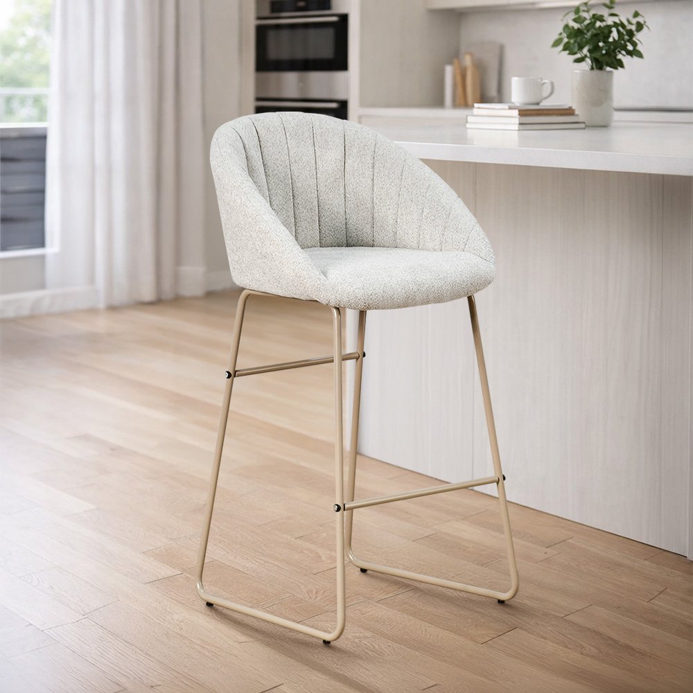 كرسي بار عصري قماش بقاعدة معدنية بيج