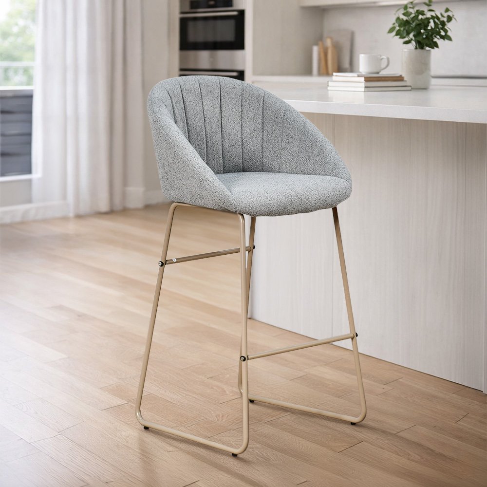 كرسي بار عصري قماش بقاعدة معدنية رمادي