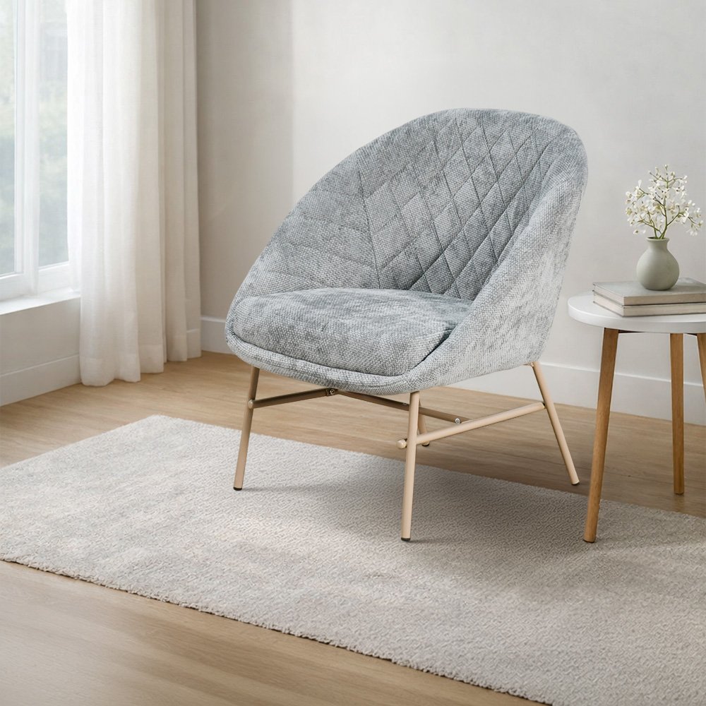 كرسي مفرد مودرن قماشي بقاعدة معدنية رمادي كرسي مفرد مودرن قماشي بقاعدة معدنية رمادي