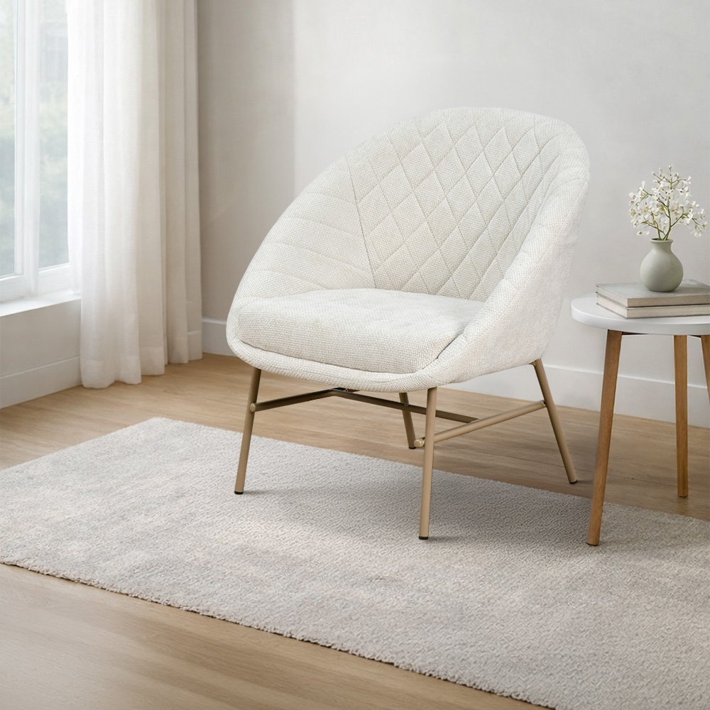 كرسي مفرد مودرن قماشي بقاعدة معدنية أوف وايت