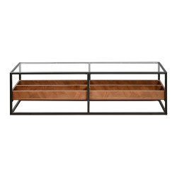 وحدة تلفاز سطح زجاجي ورف تخزين خشبي بني 160 سم