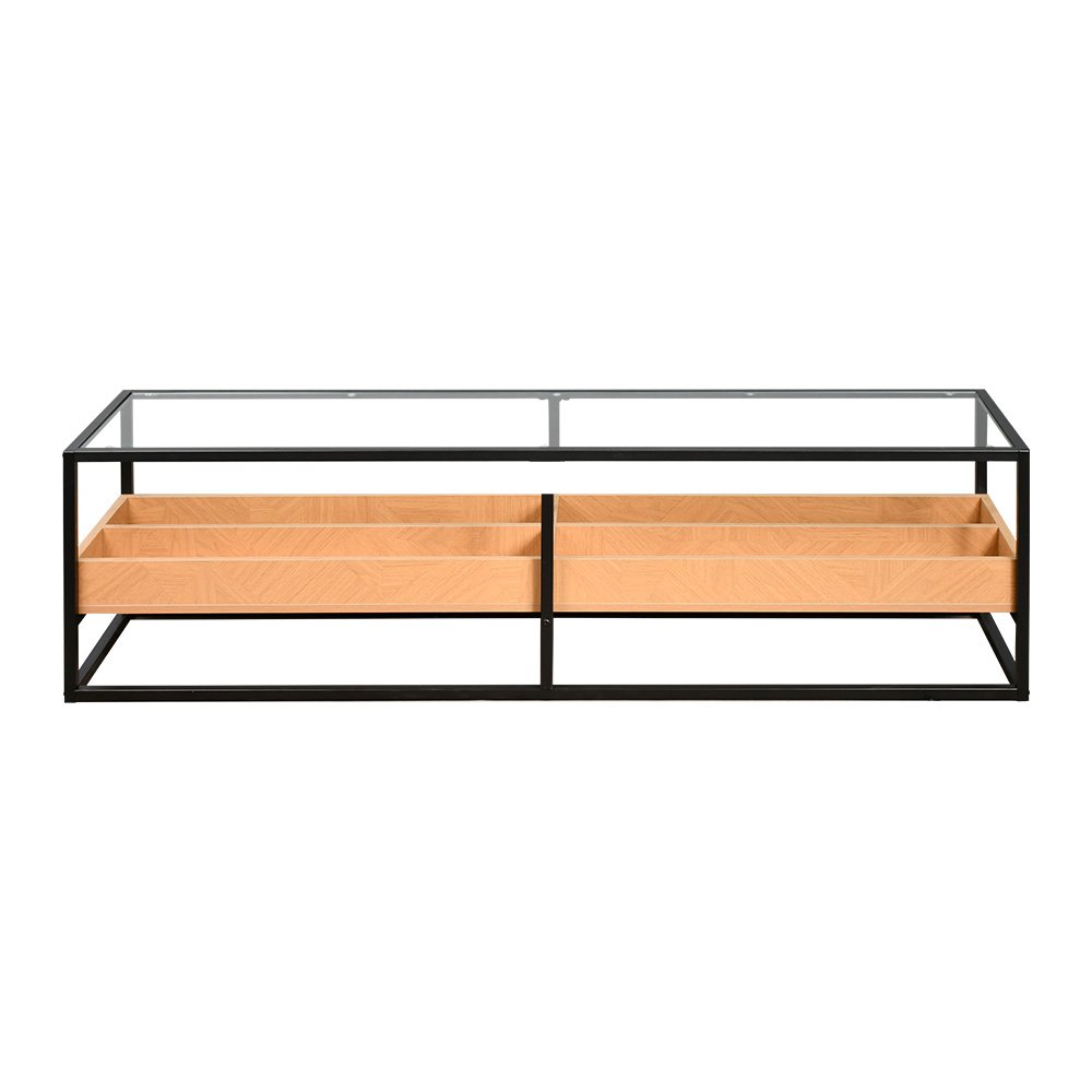 وحدة تلفاز سطح زجاجي ورف تخزين خشبي 160 سم