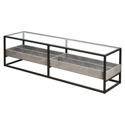 وحدة تلفاز سطح زجاجي ورف تخزين خشبي رمادي 160 سم