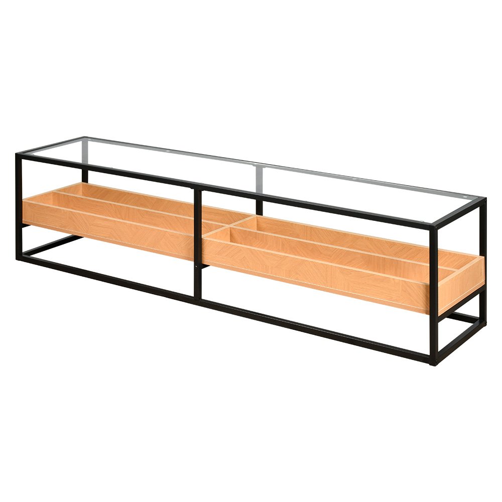 وحدة تلفاز سطح زجاجي ورف تخزين خشبي 180 سم