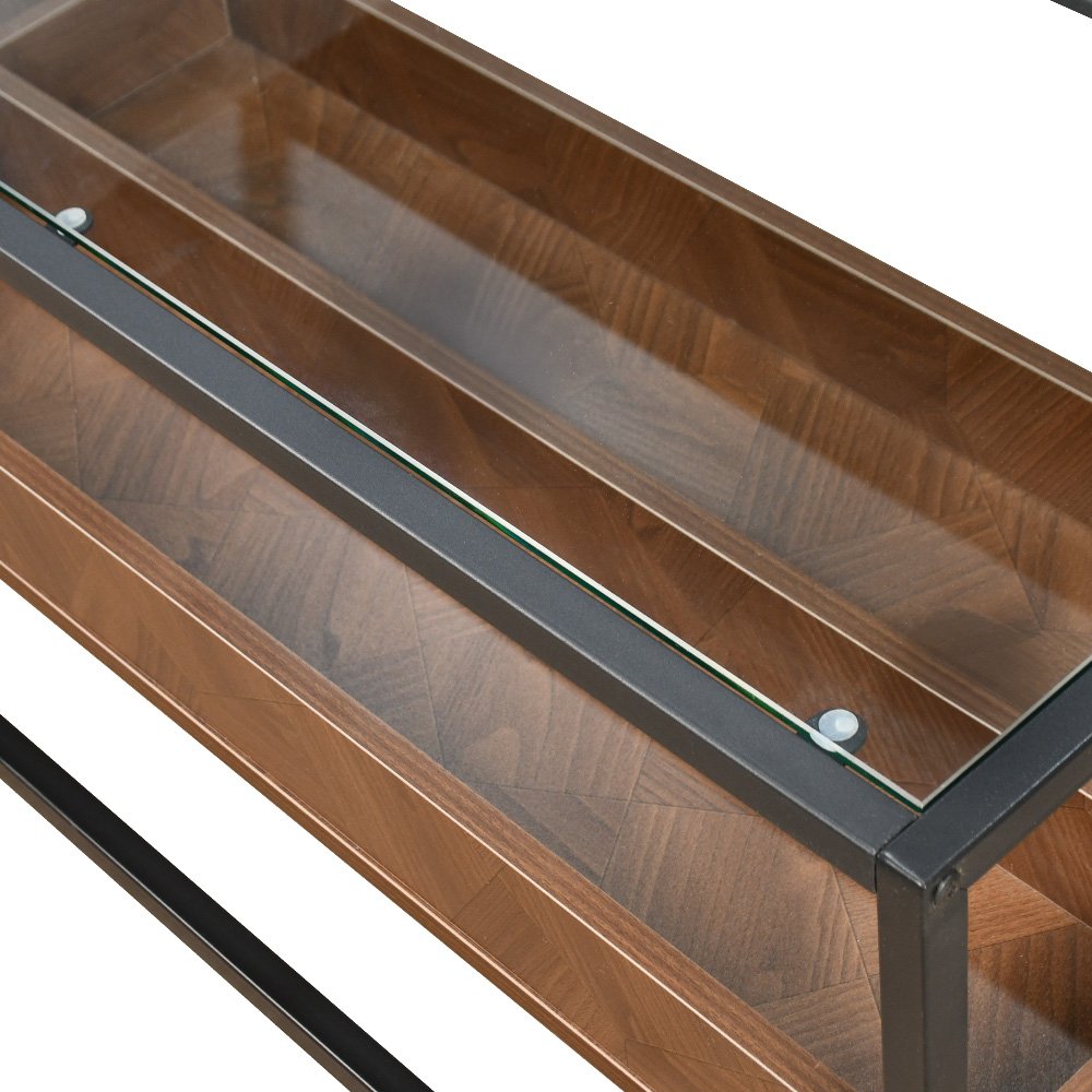 وحدة تلفاز سطح زجاجي ورف تخزين خشبي بني 180 سم