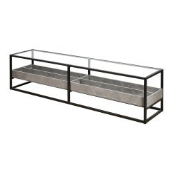 وحدة تلفاز سطح زجاجي ورف تخزين خشبي رمادي 180 سم