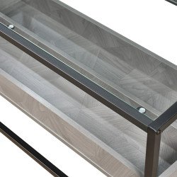 وحدة تلفاز سطح زجاجي ورف تخزين خشبي رمادي 180 سم وحدة تلفاز سطح زجاجي ورف تخزين خشبي رمادي 180 سم