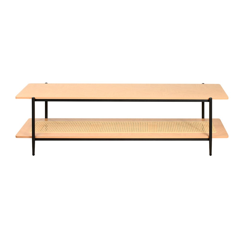 طاولة تلفاز خشب مع رف راتان تصميم بوهيمي عصري طاولة تلفاز خشب مع رف راتان تصميم بوهيمي عصري