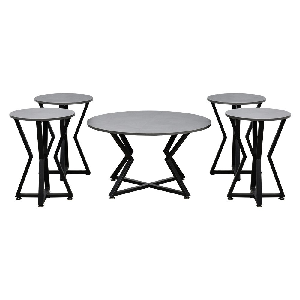 طقم طاولات خدمة 5 قطع خشب بقاعدة معدنية رمادي