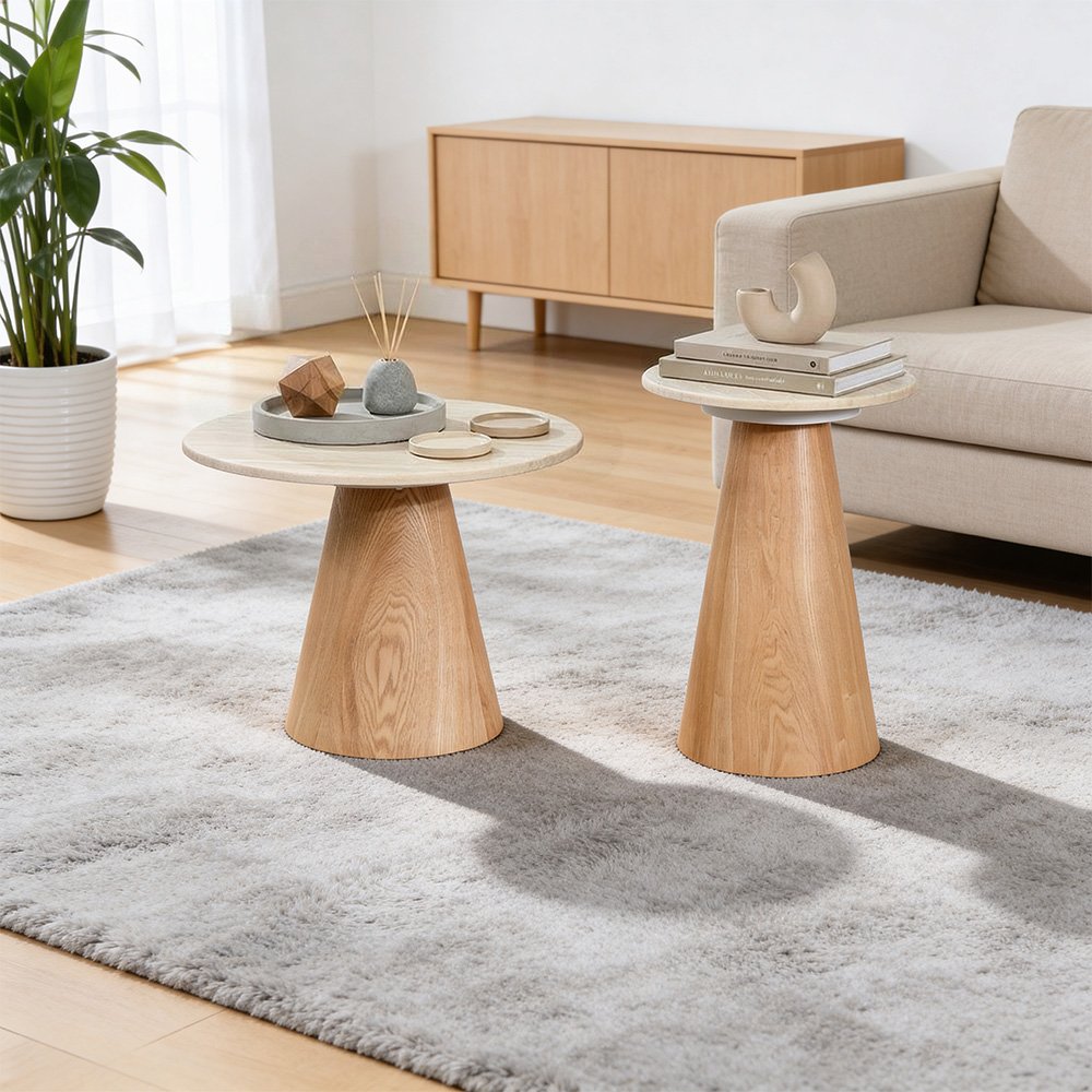 طقم طاولات خدمة مودرن 2 قطعة سطح رخام صناعي