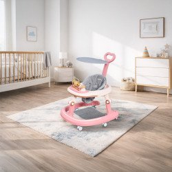 عربة أطفال عصرية بتصميم آمن وردي