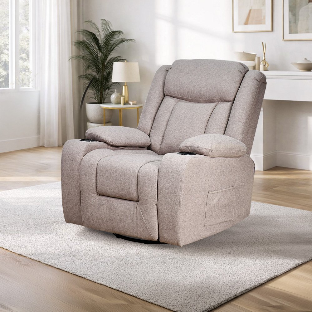 كرسي استرخاء هزاز دوار قماشي مودرن بني