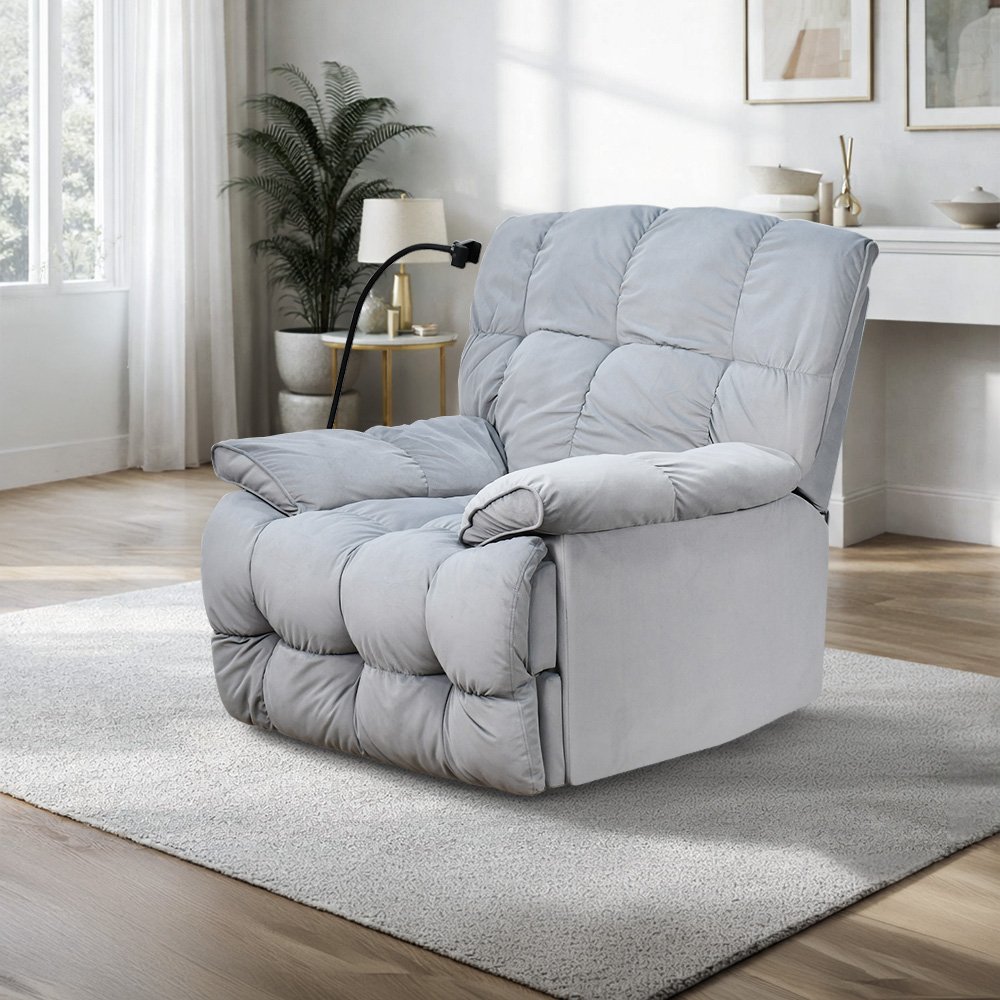 كرسي استرخاء فخم هزاز دوار بحامل جوال رمادي