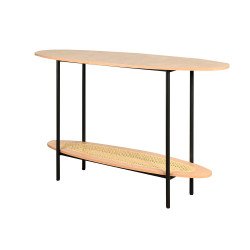 مدخل استقبال خشبي مع رف راتان بوهيمي عصري بيج