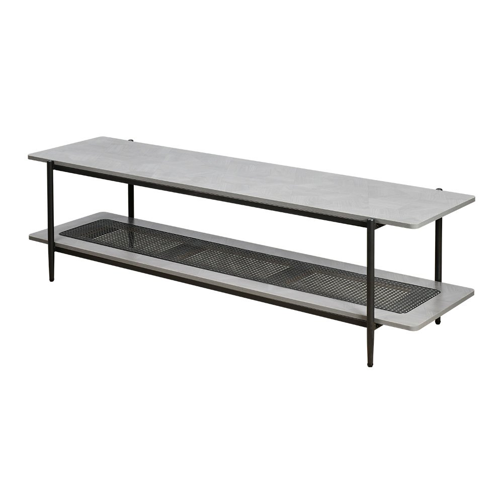 وحدة تلفاز خشب مع رف راتان بوهيمي عصري رمادي 160 سم