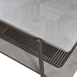 وحدة تلفاز خشب مع رف راتان بوهيمي عصري رمادي 160 سم