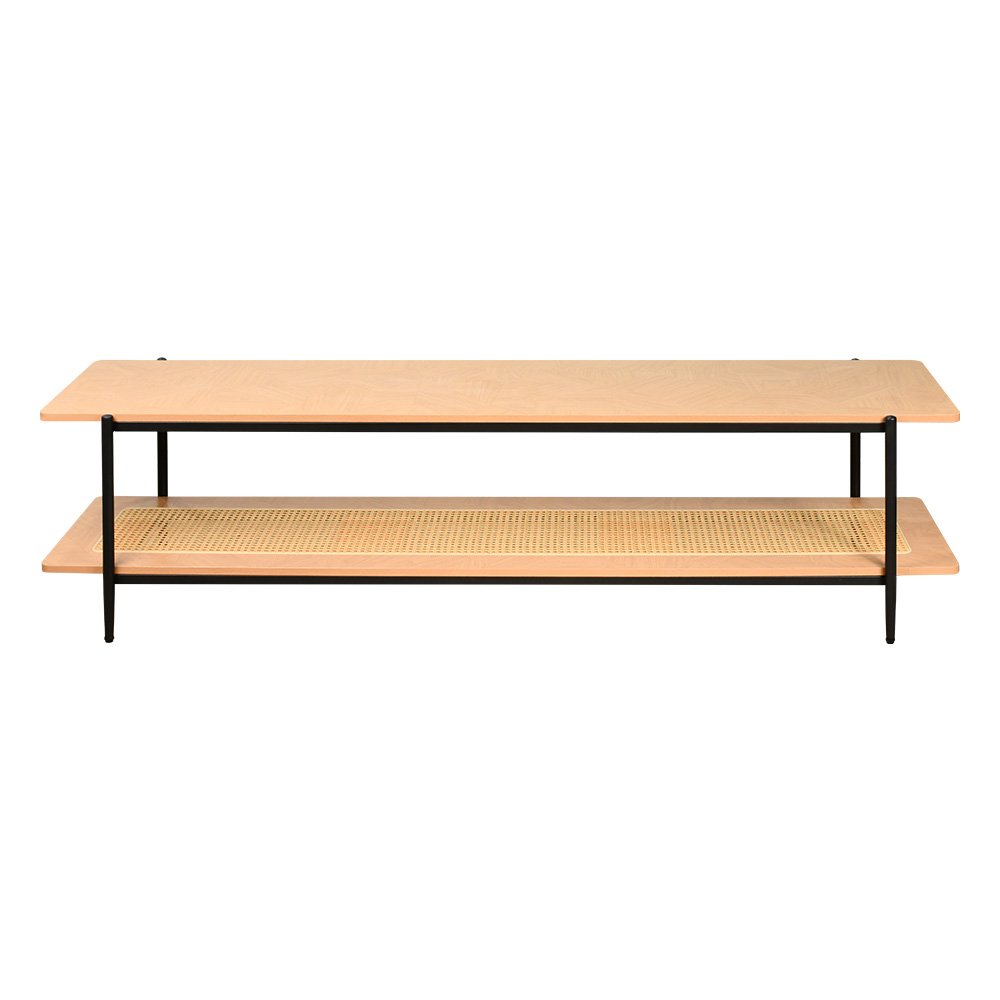 وحدة تلفاز خشب مع رف راتان بوهيمي عصري 180 سم