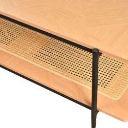 وحدة تلفاز خشب مع رف راتان بوهيمي عصري 180 سم