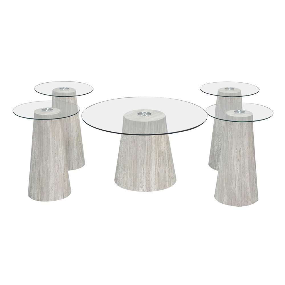 طقم طاولات خدمة 5 قطع خشب بسطح زجاجي