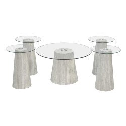 طقم طاولات خدمة 5 قطع خشب بسطح زجاجي