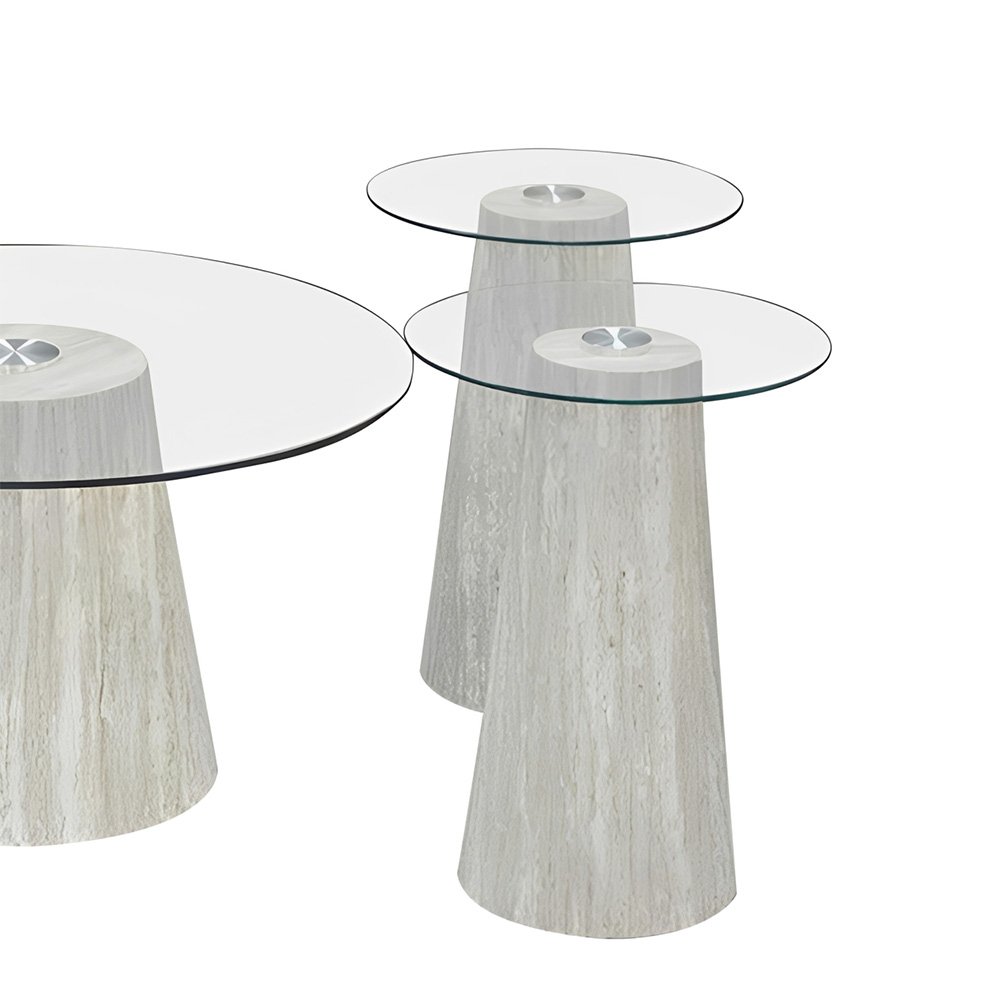 طقم طاولات خدمة 5 قطع خشب بسطح زجاجي