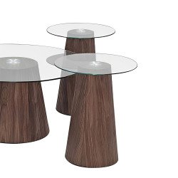 طقم طاولات خدمة 5 قطع خشب بسطح زجاجي بني