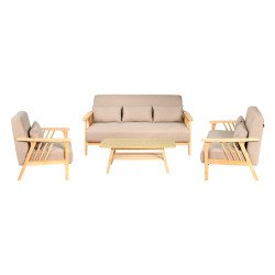 طقم كنب 6 مقاعد وطاولة بهيكل خشبي عصري كافيه