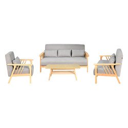 طقم كنب 6 مقاعد وطاولة بهيكل خشبي عصري رمادي