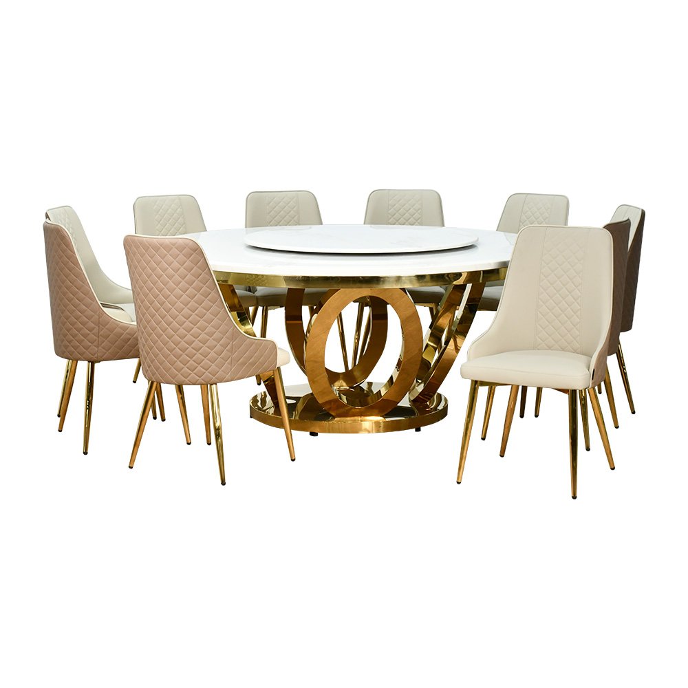 طاولة طعام فاخرة سطح رخام دوار 10 كراسي كافيه