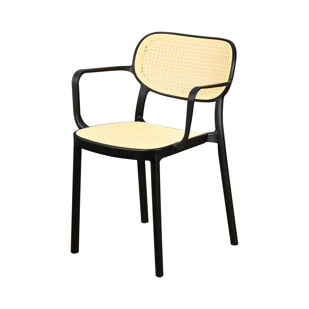 كرسي مفرد خارجي بلاستيك وراتان أسود