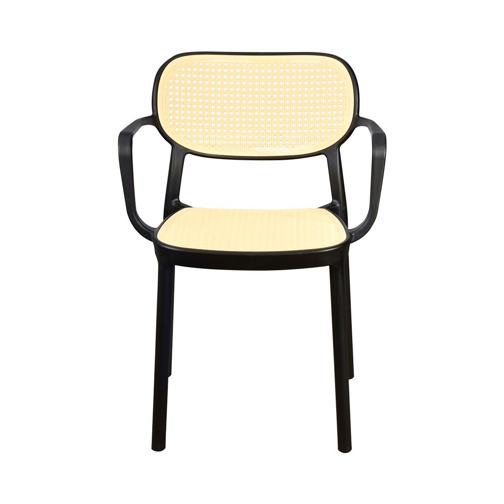 كرسي مفرد خارجي بلاستيك وراتان أسود