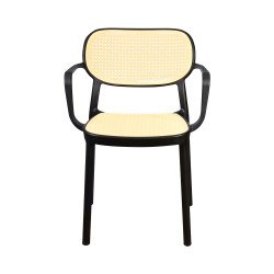 كرسي مفرد خارجي بلاستيك وراتان أسود