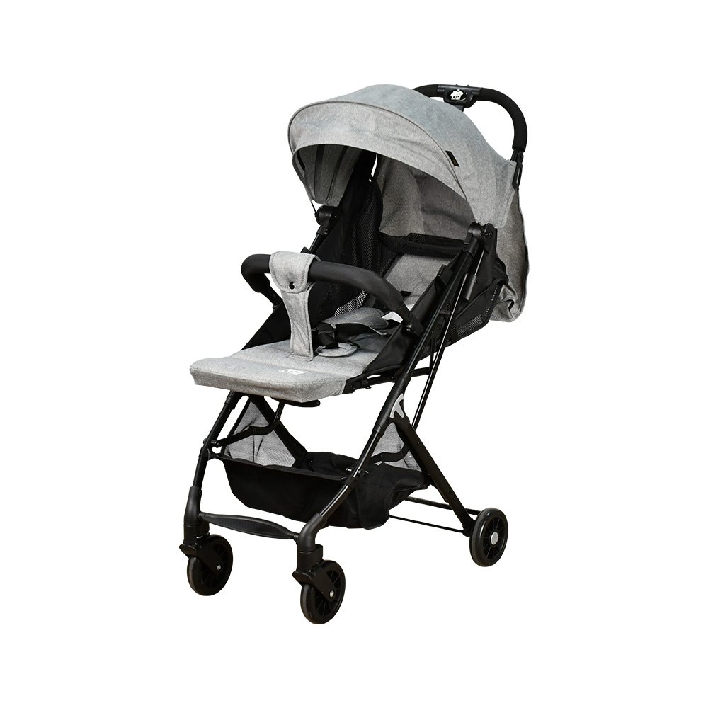 عربة أطفال قابلة للطي قماش بهيكل معدني رمادي
