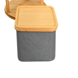 مرآة استاند بهيكل خشبي مع علاقة ملابس وسلة تخزين