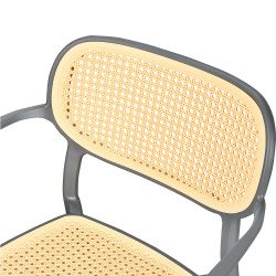 كرسي مفرد خارجي بلاستيك وراتان رمادي