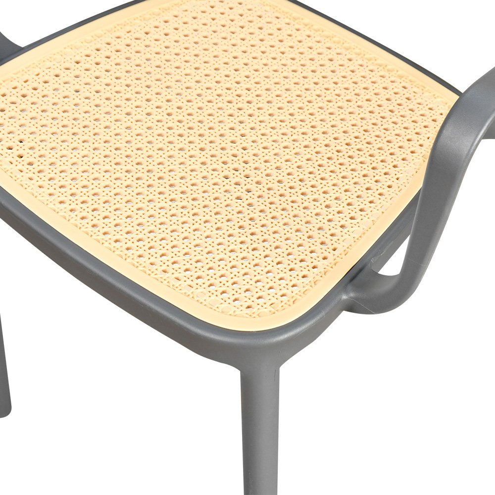 كرسي مفرد خارجي بلاستيك وراتان رمادي