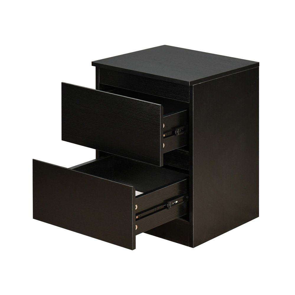 طاولة سرير جانبية خشب بـ 2 درج عملي أسود