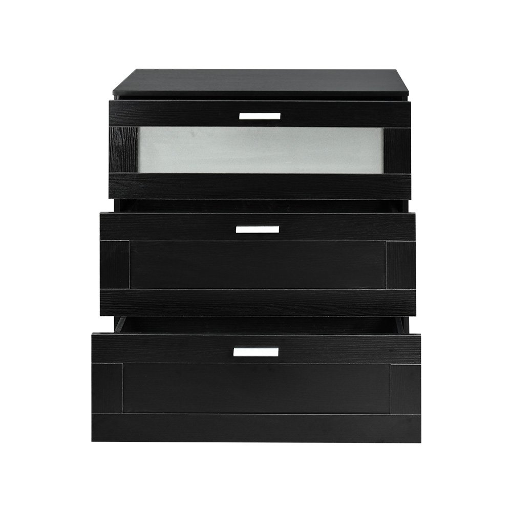 خزانة خشب مع زجاج بـ 3 أدراج أسود 95×78 سم