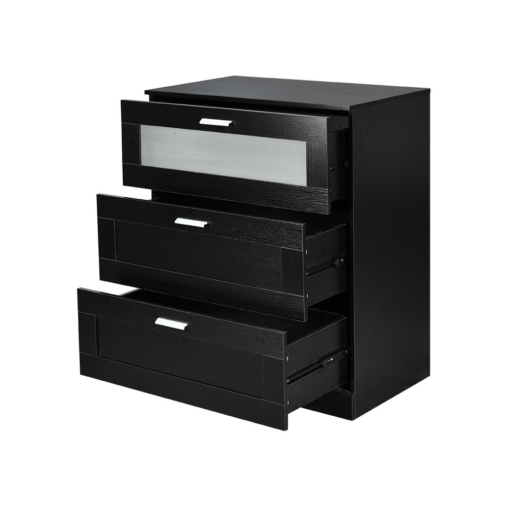 خزانة خشب مع زجاج بـ 3 أدراج أسود 95×78 سم