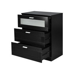 خزانة خشب مع زجاج بـ 3 أدراج أسود 95×78 سم